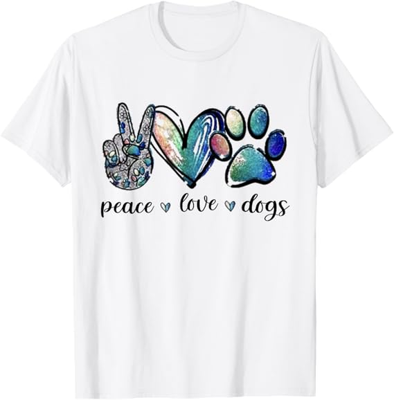Dog Lover Peace Love Dogs Puppy Paw T-Shirt