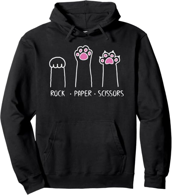 Rock Paper Scissors Cute Paw Hand Game Funny Cat Pullover Hoodie