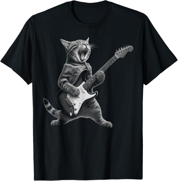 Funny Cat Playing Guitar Rock and Roll Gifts Men Women Kid T-Shirt